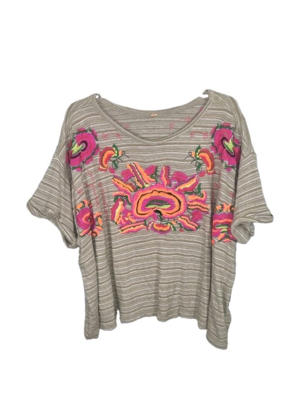 Free People Catalunya Embroidered Top Mushroom Combo Size L Oversized Boxy Boho